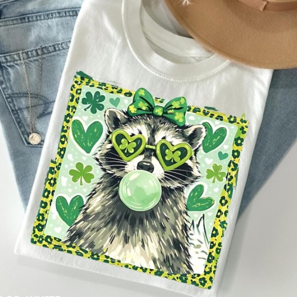 Cute Racoon St Patrick's Day Shirt, Luck Shamrock Racoon Art Trend